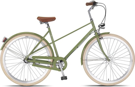 Altec Damesfiets Palermo 28 Inch 52 cm Dames 3V Terugtraprem Grijsgroen van Merkloos