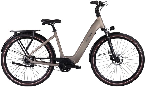Altec Dynamic - Elektrische Damesfiets - Elektrische stadsfiets - Middenmotor - 28 inch - 48 cm - Riembelt - Hydraulische schijfremmen - 7 versnellingen - Grijs