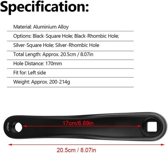 Aluminium Crankarm voor Mountainbike, Links, 17cm - Geschikt voor Trailrijden en Stadsverkeer, Duurzaam en Lichtgewicht