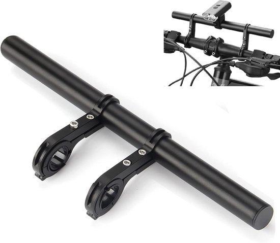 Aluminium Fiets Stuurverlenger 30 cm - Universeel 31.8/25.4 mm - Superlang Design voor Lampen & Telefoonhouder - Eenvoudige Montage Accessoire (Zwart) van Merkloos