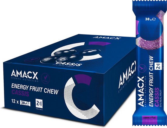 Amacx Energy Fruit Chew - Energie reep - Cassis - Bar - Energy gums - 12 pack van Merkloos