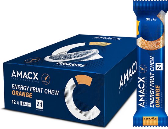 Amacx Energy Fruit Chew - Energie reep - Orange - Bar - Energy gums - 12 pack