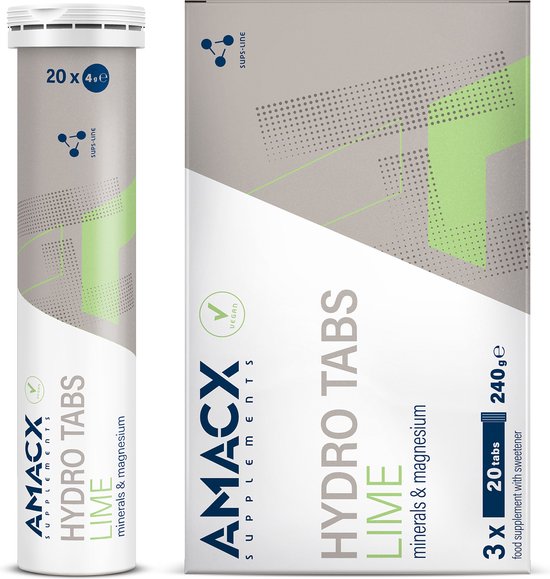 Amacx Hydro Tabs - Electrolytes - Elektrolyten - Elektrolyten Poeder - Lime - 3 pack - 60 tabs van Merkloos