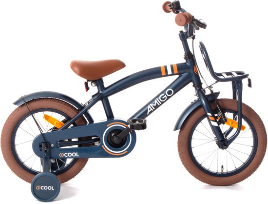 AMIGO 2Cool Jongensfiets 14 Inch - Kinderfiets voor 3 tot 5 Jaar - 95-110 cm - Blauw - met Zijwieltjes van AMIGO