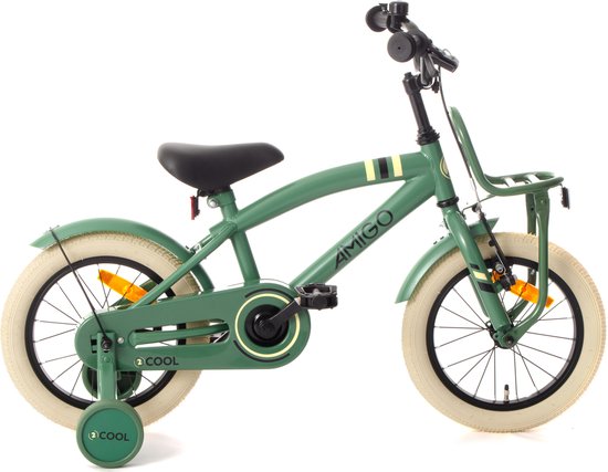 AMIGO 2Cool Jongensfiets 14 Inch - Kinderfiets voor 3 tot 5 Jaar - 95-110 cm - Groen - met Zijwieltjes van AMIGO