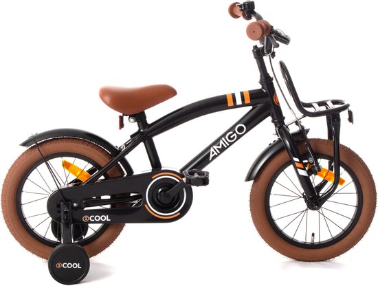 AMIGO 2Cool Jongensfiets 14 Inch - Kinderfiets voor 3 tot 5 Jaar - 95-110 cm - Zwart - met Zijwieltjes van AMIGO
