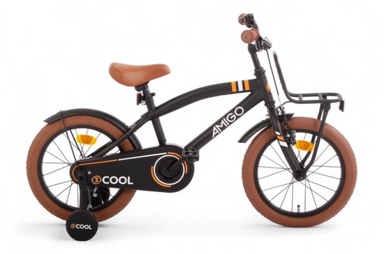 AMIGO 2Cool Jongensfiets 16 Inch - Kinderfiets voor 4 tot 6 Jaar - 100-115 cm - Zwart - met Zijwieltjes van Merkloos