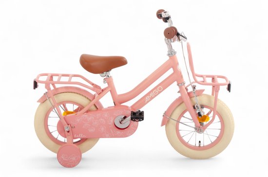 AMIGO Bella Meisjesfiets - Kinderfiets voor Meisjes - 12 Inch 21 cm - Terugtraprem - Zalmroze van AMIGO
