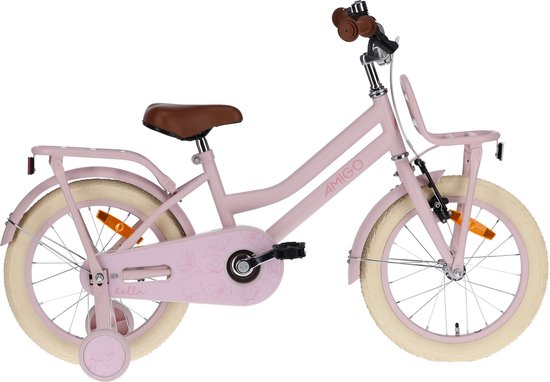 AMIGO Bella Meisjesfiets - Kinderfiets voor Meisjes - 16 Inch 26 cm - Terugtraprem - Roze van AMIGO