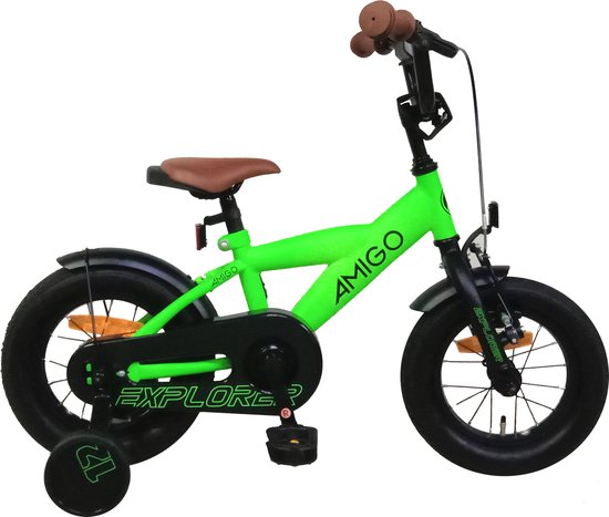 AMIGO Explorer Jongensfiets 12 Inch - Kinderfiets voor 2 tot 4 Jaar - 90-105 cm - Groen/Zwart van AMIGO