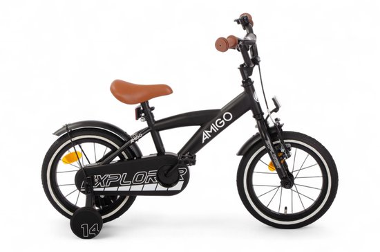 AMIGO Explorer Jongensfiets 14 Inch - Kinderfiets voor 3 tot 5 Jaar - 95-110 cm - Terugtraprem - Zwart/Wit van AMIGO