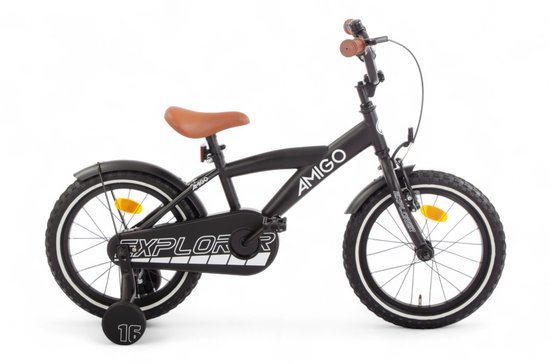 AMIGO Explorer Jongensfiets 16 Inch - Kinderfiets voor 4 tot 6 jaar - 100-115cm - Terugtraprem - Zwart/Wit van AMIGO