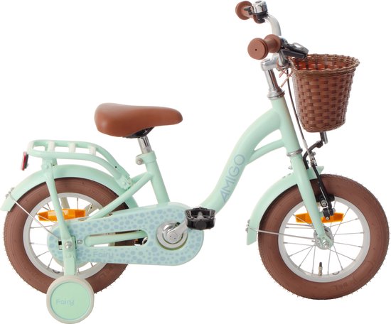AMIGO Fairy Kinderfiets - Meisjesfiets 12 Inch - Met Terugtraprem - Met Zijwieltjes - Mintgroen van AMIGO