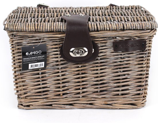 AMIGO Fietsmand Met Deksel - 10 Liter - Riet - Bruin van Amigo