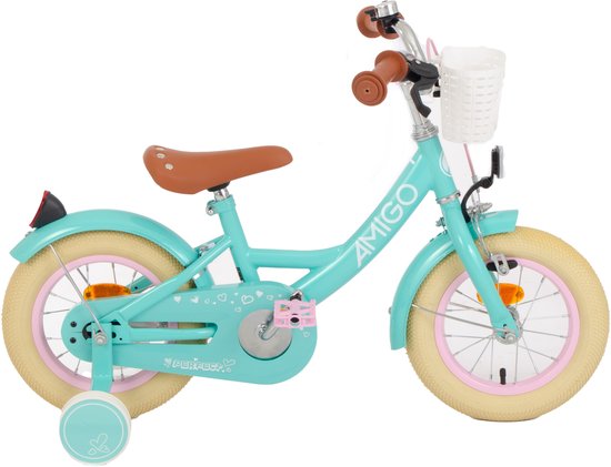AMIGO Perfect Meisjesfiets - Kinderfiets voor Meisjes - 12 Inch 21 cm - Terugtraprem - Turquoise van AMIGO