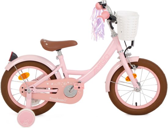 AMIGO Perfect Meisjesfiets - Kinderfiets voor Meisjes - 14 Inch 22 cm - Terugtraprem - Roze van Merkloos