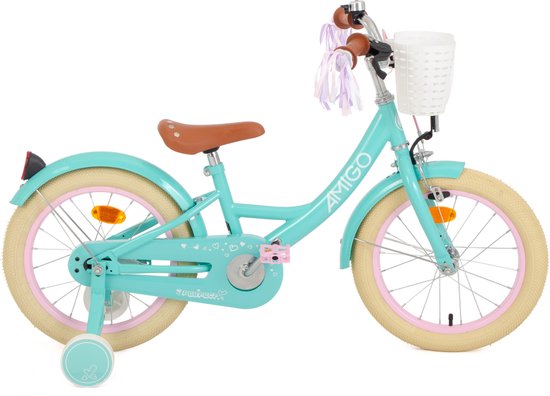 AMIGO Perfect Meisjesfiets - Kinderfiets voor Meisjes - 16 Inch 23,5 cm - Terugtraprem - Turquoise van AMIGO
