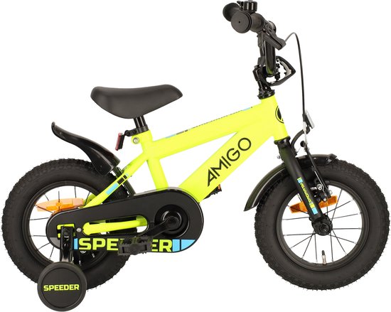 AMIGO Speeder Jongensfiets 12 Inch - Kinderfiets voor 2 tot 4 Jaar - 90-105 cm - Geel/Zwart van AMIGO