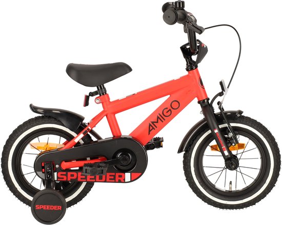 AMIGO Speeder Jongensfiets 12 Inch - Kinderfiets voor 2 tot 4 Jaar - 90-105 cm - Rood/ van AMIGO