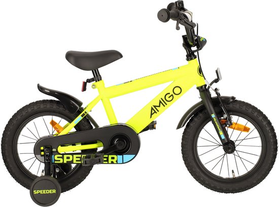 AMIGO Speeder Jongensfiets 14 Inch - Kinderfiets voor 3 tot 5 Jaar - 95-110 cm - Geel/Zwart van AMIGO