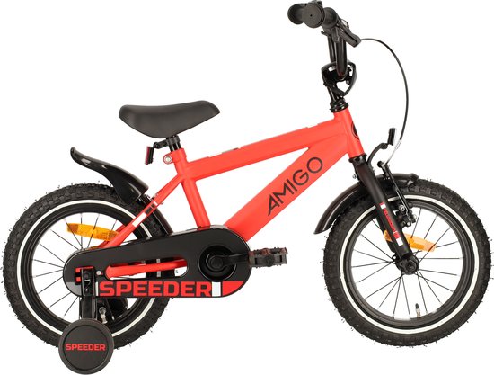 AMIGO Speeder Jongensfiets 14 Inch - Kinderfiets voor 3 tot 5 Jaar - 95-110 cm - Rood/ van AMIGO