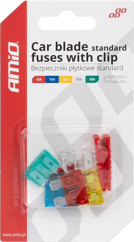 AMiO Standaard Auto Zekeringen Blade Fuses Set 10A/15A/20A/25A/30A met Clip van AMiO
