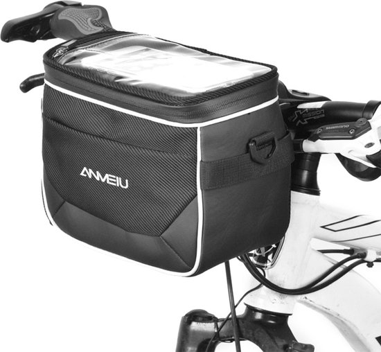 ANMEILU - Luxe waterdichte tas voor aan de fiets - Fiets tas stuurtas met smartphone houder - waterdicht - Fietstas stuur - Smartphone houder fiets - T/M 6.5 inch - Zwart van ANMEILU