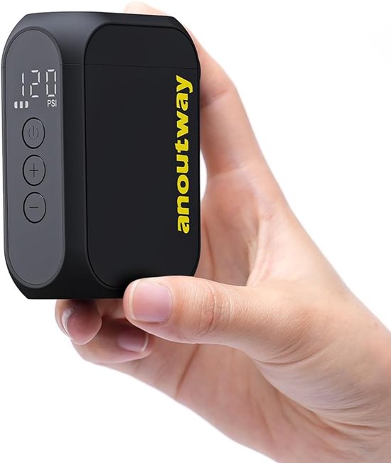 Anoutway AT1 MAX Mini Elektrische Fietspomp met LED-Display Drukmeter – 120 PSI/8,3 BAR – USB-C Oplaadbaar – Auto Stop – Compact & Draagbaar