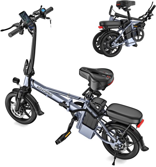 AOVOPRO E14 Fiets Elektrisch –Motor 250W – 25 km/u –Actieradius 30km –48V10.4Ah –14 Inch – App –Zwart