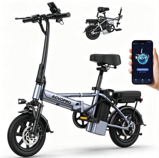 AOVOPRO E14 PRO Fiets Elektrisch –Motor 250W – 25 km/u – 56V15.6AH – Tot 30 km – 14” Massieve Banden – Dubbele Vering – Vouwbaar – Met App