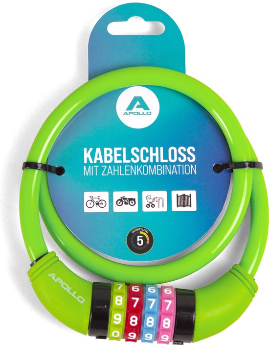 Apollo Kinderfietsenslot - ook voor scooters en loopfietsen - eenvoudig cijferslot voor kinderen, licht en veilig, scooterslot met code, zonder sleutel, ideaal scooter- & fietsaccessoire van Apollo