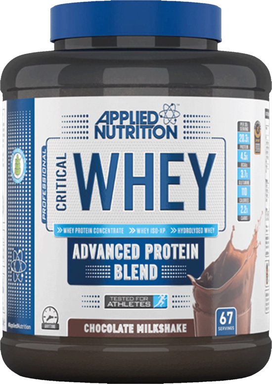 Applied nutrition - Critical Whey - Eiwitten / Proteine Shake - 2000 Gr - 66 Doseringnen -  Chocolate Milkshake Smaak