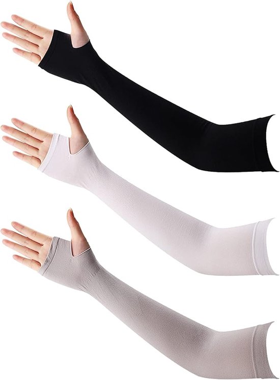 Armmouwen - 3 Paar-bescherming en duimgat voor mannen en vrouwen - koeling sport compressie mouw - tattoo cover up - beschermende arm sleeve - UV-bescherming - verkoelend - unisex - zomer - zonbescherming