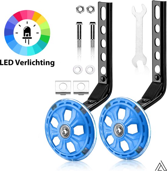 ARTIVIZION Universele Zijwieltjes - Incl. Installatie Set - Led Lichtjes - Kinderfietsaccessoires - Extra Ondersteuning en Stabiliteit - Geschikt voor 12/14/16/18/20 Inch Kinderfiets - Jongens en Meisjes - Blauw van ARTIVIZION