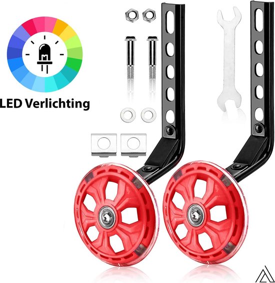 ARTIVIZION Universele Zijwieltjes - Incl. Installatie Set - Led Lichtjes - Kinderfietsaccessoires - Extra Ondersteuning en Stabiliteit - Geschikt voor 12/14/16/18/20 Inch Kinderfiets - Jongens en Meisjes - Rood van ARTIVIZION