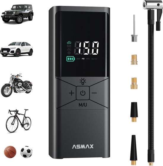 ASMAX T40 Elektrische Bandenpomp - Draadloze Compressor 150 PSI - 6000mAh Accu - Digitale Luchtpomp met Auto Stop & LED - Auto, Fiets & Motor
