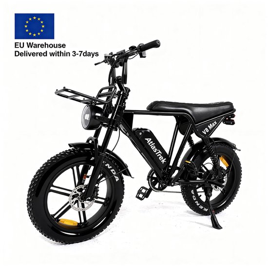 AtlasTrek V8 Max Elektrische Fiets 48V 15Ah 25 km/u 20" x 4" Fatbietbanden 50-60 km Bereik 330 kg Max Belasting - Zwart van Merkloos