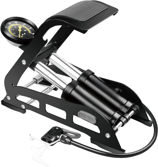Aura® Fietspomp met Drukmeter - Fietspomp Klein - Fietspomp Handmatig - met Hoge Druk Buffer - Handmatige Luchtpomp - 120 Psi Max - Zwart - 32cm x 14cm x 10cm