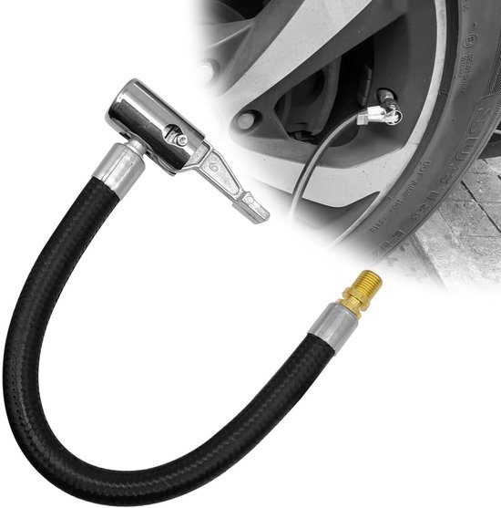 Auto Luchtpomp - 232 mm - Luchtpomp - Autopomp - Ventieladapter - Adapter voor luchtslang van autobanden - rubberen slang - slangadapter voor bandenpomp - voor fiets, auto, motorfiets, fietsband, luchtpomp - zwart