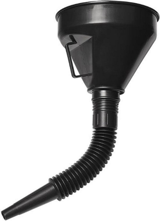 Auto olie trechter - 2 in 1-Trechter met Flexibele Tuit en Filter - Ø 150- Stevige zwarte trechter met flexibele tuit en zeefje voor auto brandstof, olie enz van Benson
