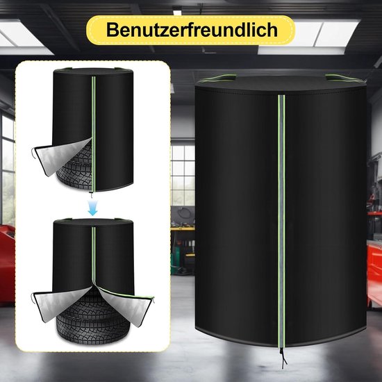 Autobanden opbergtas met reflecterende strepen - 72 cm x 117 cm - Universele tas voor 4 banden - Oxford bandenhoes met ritssluiting en trekkoord - Zwart - Beschermhoes voor banden van Merkloos