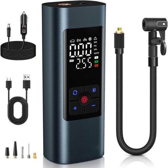 Autobanden Pomp 12V – Elektrische Luchtcompressor met Digitaal Display & Automatische Stop – Voor Auto, Fiets, Motor & Ballen – Zwart