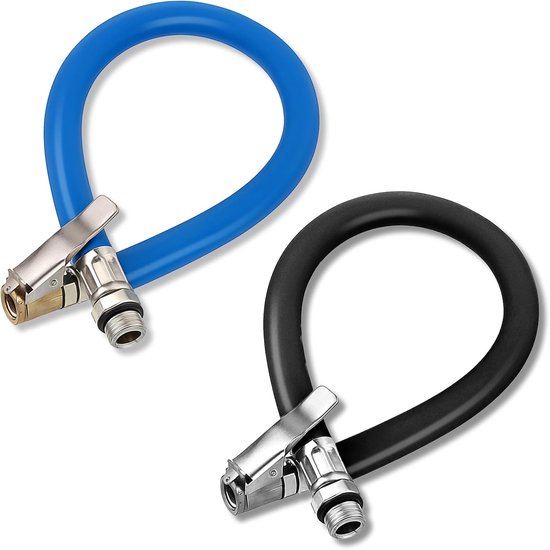 Autopomp - 2 Stuks - Autobanden - luchtpomp - Rubber en metaal - Verlengbuis - Ventieladapter - Verlengslang voor luchtdruk - Voor Auto, Motorfiets, Fiets - 37 cm - Zwart en blauw