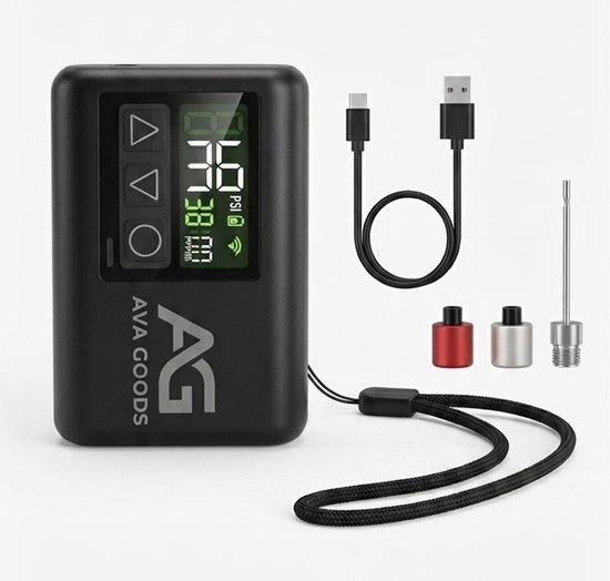 AvaGoods elektrische fietspomp XS - Digitaal display - 108 gram - Mini Luchtcompressor - Bandenpomp - Ballenpomp - USB-C Oplaadbaar van Merkloos