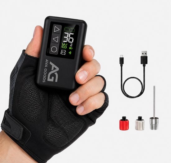 AvaGoods elektrische fietspomp XS - Digitaal display - 108 gram - Mini Luchtcompressor - Bandenpomp - Ballenpomp - USB-C Oplaadbaar van Merkloos