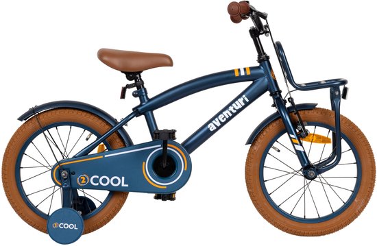 Aventuri 2Cool 3.0 Jongensfiets 16 Inch - Kinderfiets voor 4 tot 6 Jaar - 100-115 cm - Met Zijwieltjes - Blauw