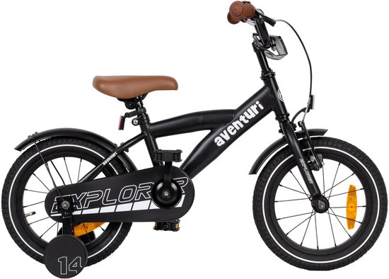 Aventuri Explorer 3.0 Jongensfiets 14 Inch - Kinderfiets voor 3 tot 5 Jaar - 95-110 cm - Met Zijwieltjes - Matzwart