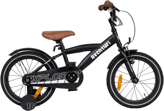 Aventuri Explorer 3.0 Jongensfiets 16 Inch - Kinderfiets voor 4 tot 6 Jaar - 100-115 cm - Met Zijwieltjes - Matzwart