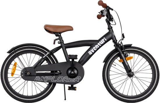 Aventuri Explorer 3.0 Jongensfiets 18 Inch - Kinderfiets voor 5 tot 7 Jaar - 110-125 cm - Met Standaard - Matzwart