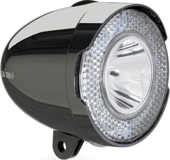 AXA 706 Fietsverlichting – 15 Lux LED Voorlicht – Batterijverlichting – Geïntegreerde Reflector – Retro Chrome – 35 m Lichtbeeld – 2.250 m Zichtbaarheid van AXA